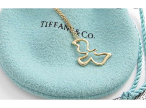 New Paloma Picasso TIFFANY & CO. 18k Solid Gold Dove Of Peace Pendant Necklace In Pouch & Box 15'