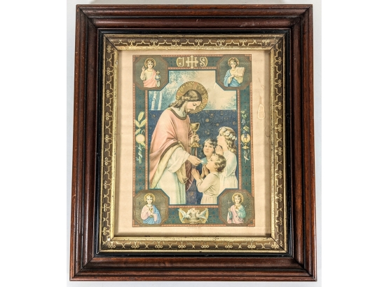 Beautiful And Uplifting 1925 Framed Print Of Jesus Giving Children First Communion 14x16'