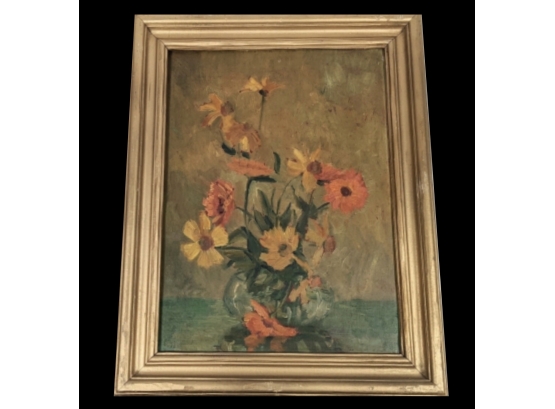 Original Signed Still Life Oil Painting Autumn Flowers Good Surface ~ Framed 15'x19'