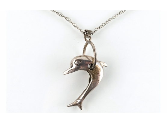 Sweet Stocking Stuffer Vintage Sterling Silver Dolphin Necklace