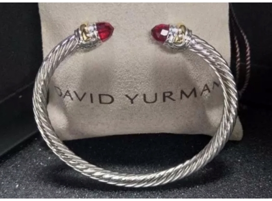 David Yurman Brand New Garnet 14K & Sterling Silver Cuff Bracelet