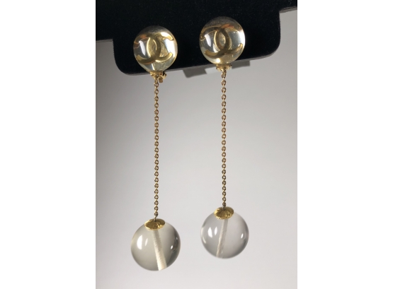 Chanel Gold (CC) Lucite Pools Of Light 5” Long Dangle Earrings