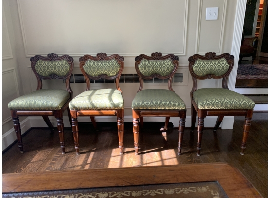 Four Rosewood William IV Parkour  Chairs Silk Upholstered Chairs