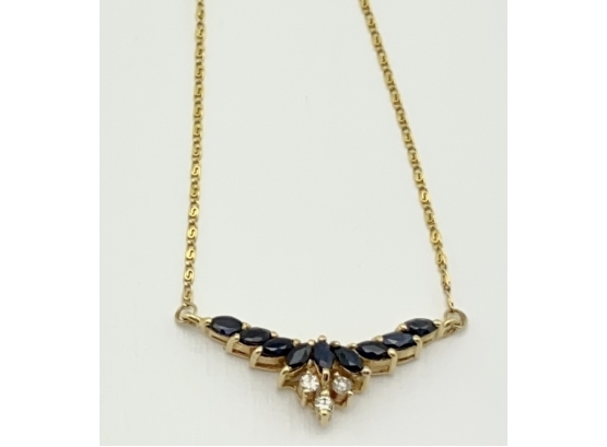 14Kt Gold Sapphire And Diamond Necklace