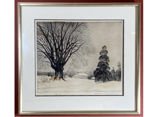 Etching A Saltbox Home Landscape With Tree Titled 'dawn'signed William MacLean