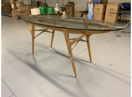 Italian - Possibly Carlo Mollino - Mid Century Modern Oval Glass Top Table With Rosewood And Brass Base