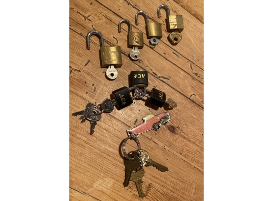 Selection Of Small Locks With Keys And A Cadillac Key Chain