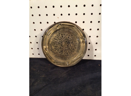 Well Sized Vintage Brass And Glass Ashtray Great Condition