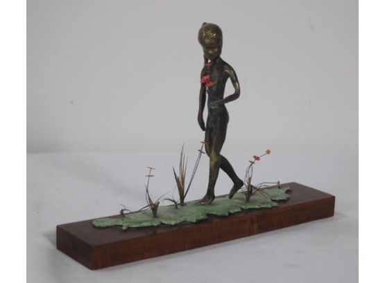 Vintage Signed Malcolm Moran Bronze Sculpture With Flowers