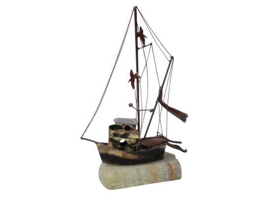DeMott Metal Sculpture Of A Fishing Boat