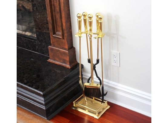 Four Piece Brass Fireplace Tool Set