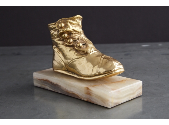 Gold Baby Shoe On Marble Base (Value $ 220)