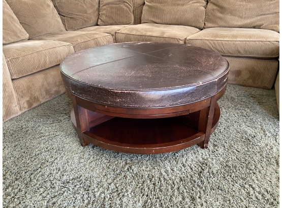 Leather Top Round Two Tier Cocktail Table