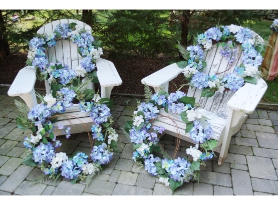 Four Wreaths With Faux Blue And White Flowers