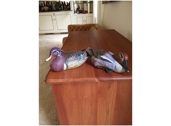 Pair Of Hand Painted Teal Ducks