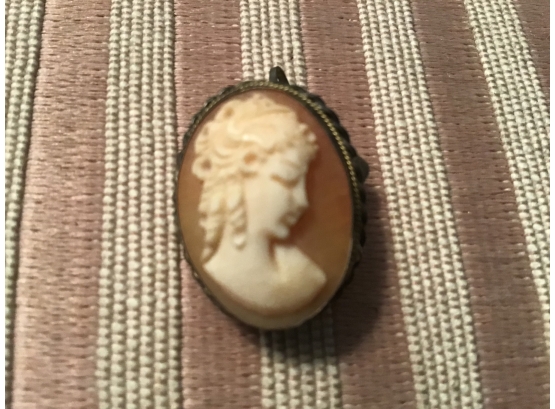 Vintage Cameo Pin/Pendant Featuring Carved Woman In “800” Silver