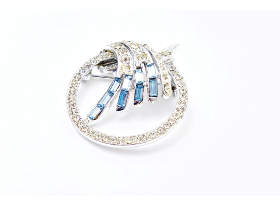 Charming Vintage  Pell  Crystal & Blue Rhinestone Brooch