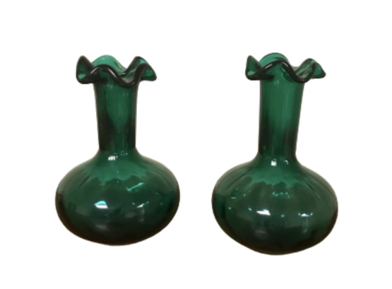 Two Emerald Green Fluted Vases