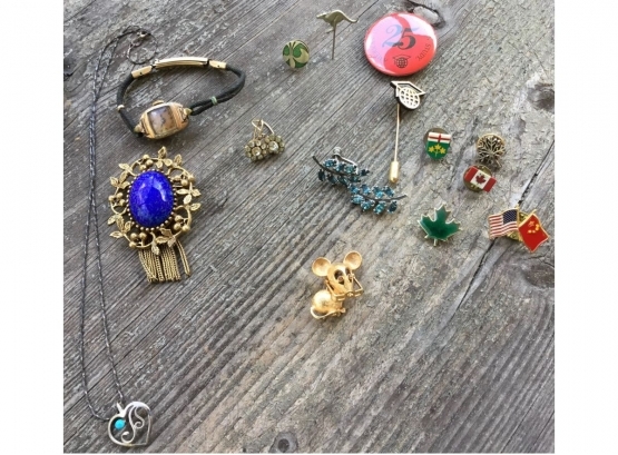 Pot Luck Group Of Vintage Pins And Jewelry
