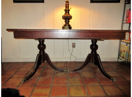 Antique Mahogany Pedestal Table With Brass Paw Feet