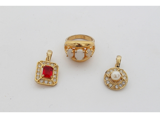 18K Gold Plated Ring And Two Charms -Size 7