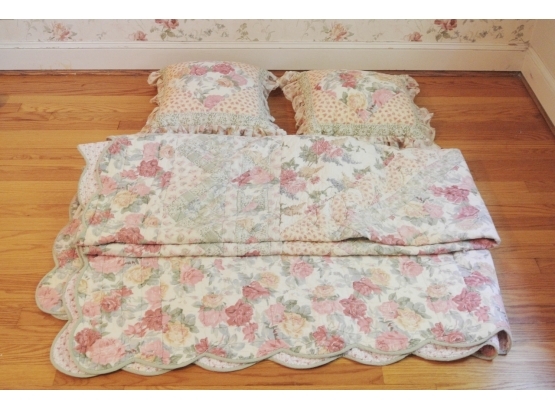 King Size Horchow Bed Quilt And Two Matching Pillows
