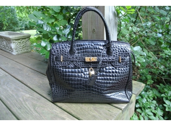 AUTHENTIC! Tiziana Black Croc Embossed Leather Handbag - RETAIL $1,250