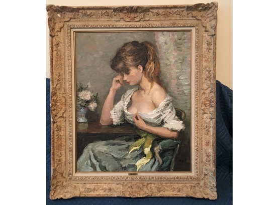 Oil On Canvas Painting Of Young Maiden By Marcel Dyf