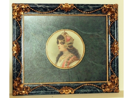 Antique Portrait Of A Princess, Possibly Russian, In A Gilt And Faux Marble Painted Frame