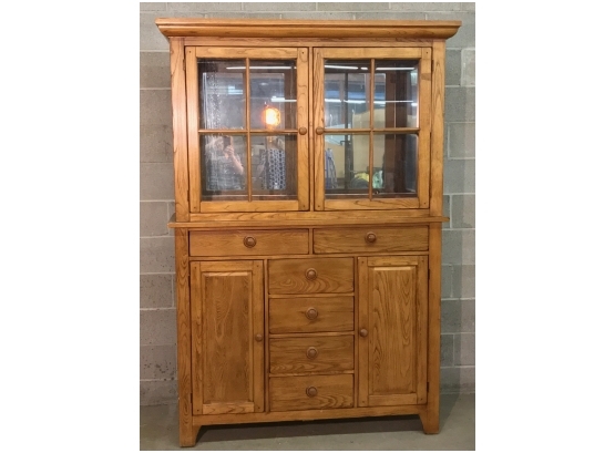 Charming Two Part Hutch With Lighted Cabinet Top