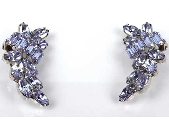 Flattering Lilac Rhinestone Earrings, Signed Weiss