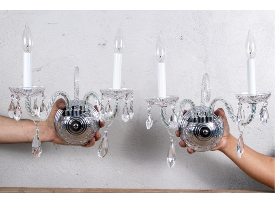 Pair Of Outstanding Electrified Crystal Wall Sconces