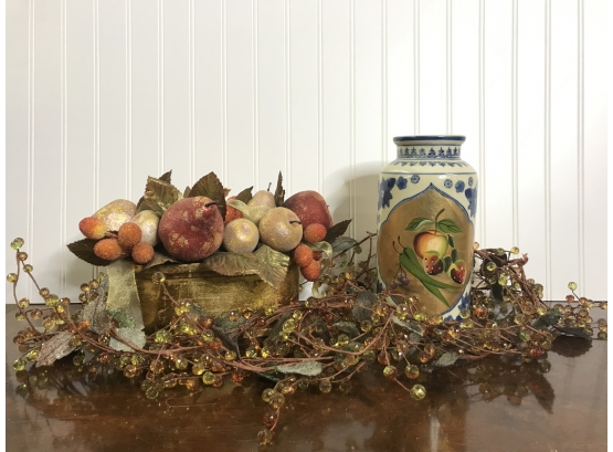 Vase, Fruit Decor And Fall Garland