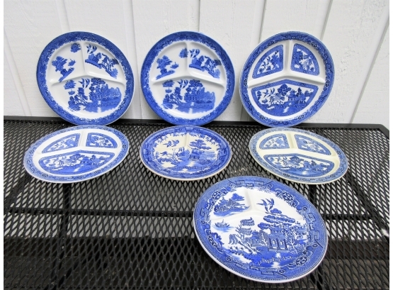 Group Of Antique  Blue Willow Plates