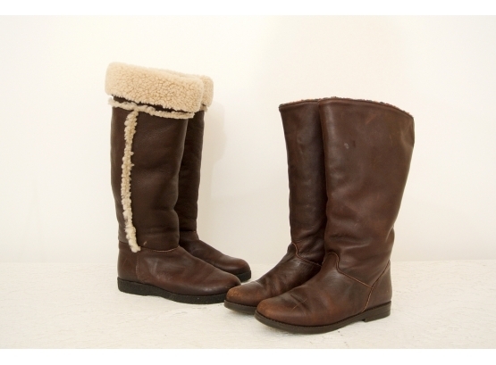 Two Pair Fabulous  Lined Leather Tall Winter Boots - Both 7½