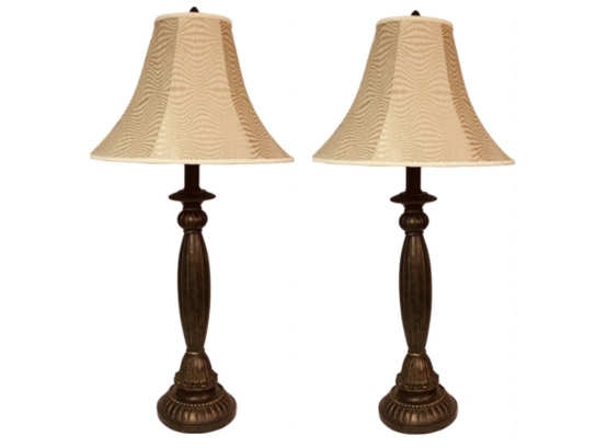 Bronze Candlestick Lamps With Silk Shades