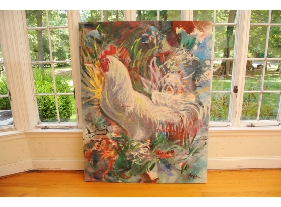 *Large Oil On Canvas Of A Rooster