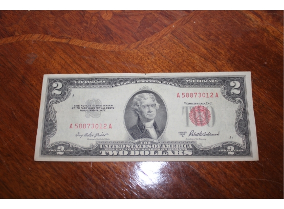 Series 1953A United States Two Dollar Bill Red Seal A58873012A - Crisp