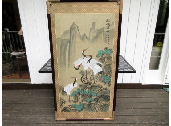 Painting Of Cranes On Silk