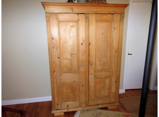 Antique Carved Stripped Pine Country Armoire
