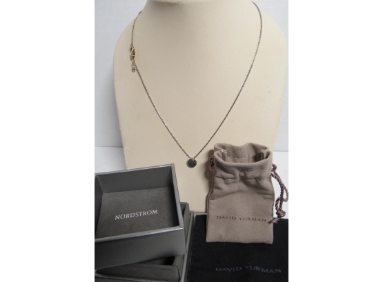 Genuine David Yurman Petite Pavé  Black Diamond Necklace Pendant In Box $550.00 Retail