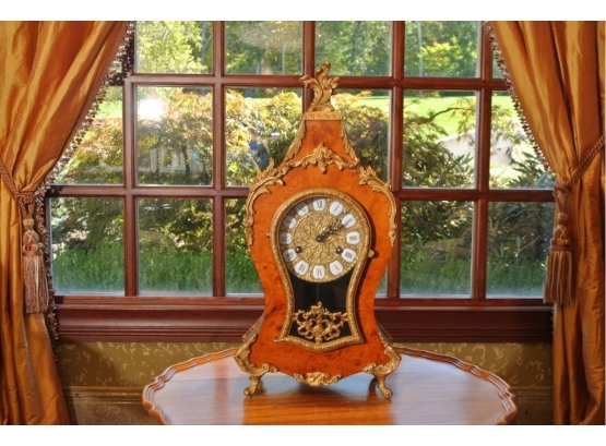 Lovely Burlwood And Metal Mounted Mantle Clock