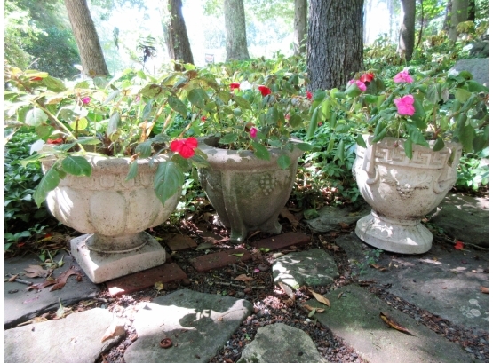 Grouping Of  Three Vintage Cast Concrete Urns
