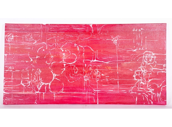 Red Abstract Titled 'George And The Lion' By Lindsay Nobel