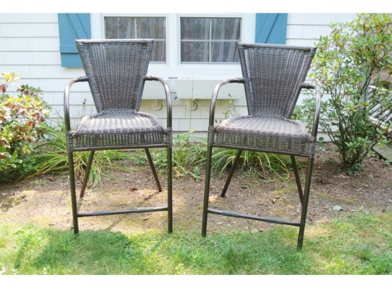 Two Tall Faux Wicker Bar Chairs