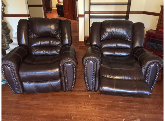 Pair Of Leather Glider Rocker Recliner Chairs