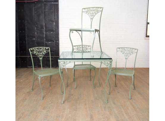 Vintage Woodard Patio Table And Four Chairs In The Orleans Pattern - Retail  $1200