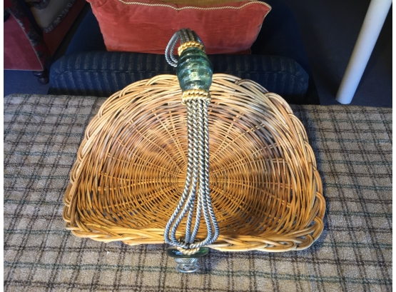 Unique Wicker, Metal And Glass Handled Log/Kindling Basket