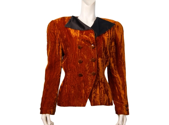 Vintage 1980s Krizia Burnt Orange Crushed Velvet Jacket - Size: 44