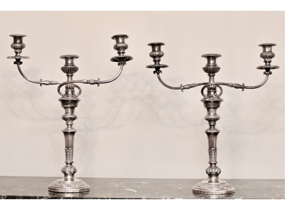 Pair Of Antique Sterling Silver Candelabras (Weighted)